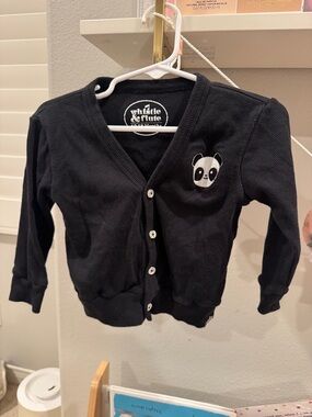 Whistle & Flute Black Panda Embroidered Kids Cardigan